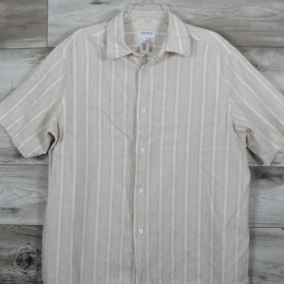 Concepts* Claiborne Men's Short Sleeve Button Down Shirt~ Size XL(Tan/White) - Picture 1 of 11